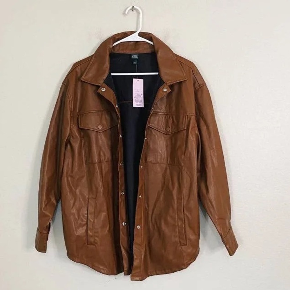 Wild Fable NWT Faux Leather Shacket Button Down Jacket size Large